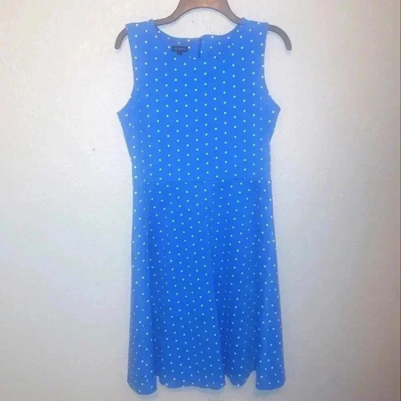 Talbots Dresses & Skirts - Talbots Blue White Polka Dot Sleeveless Dress Back Zip Love Lucy Size Medium